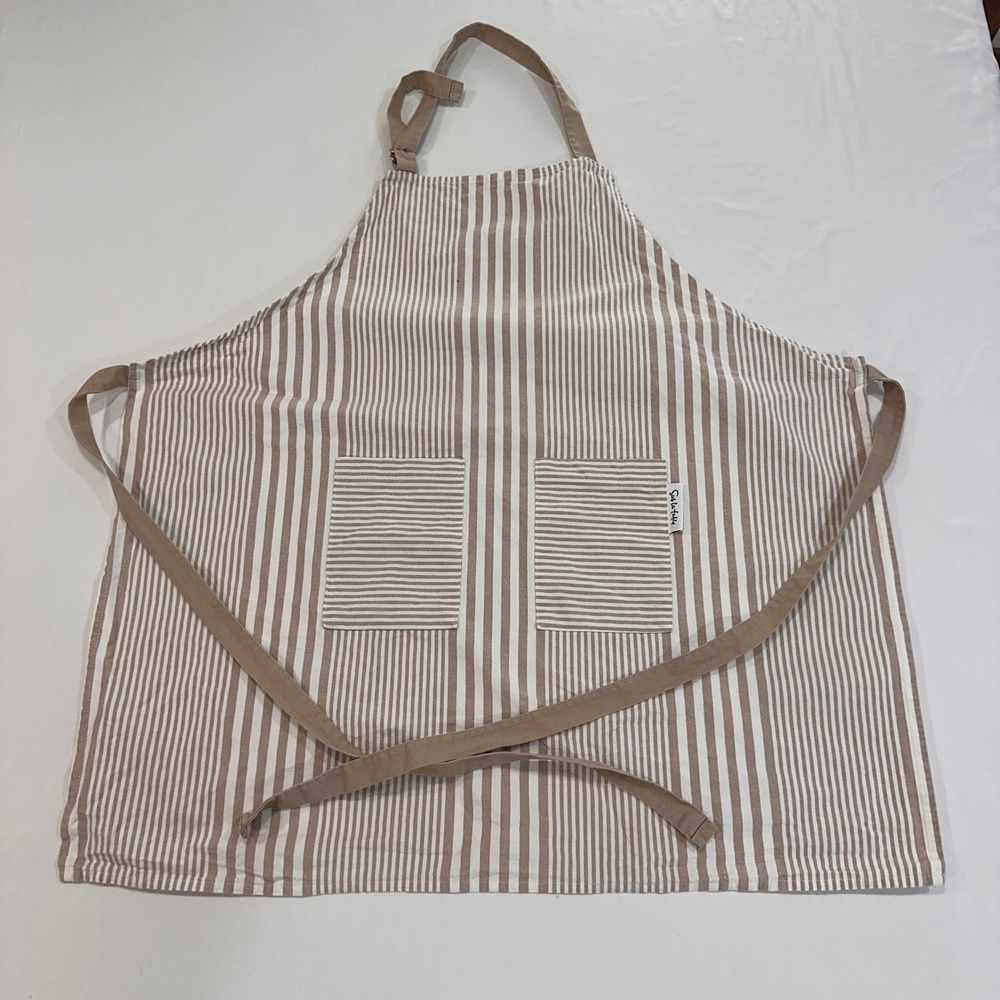 Sur‎ La Table Striped Cotton Apron Womens OS Tan White Front Pockets | Chef Core